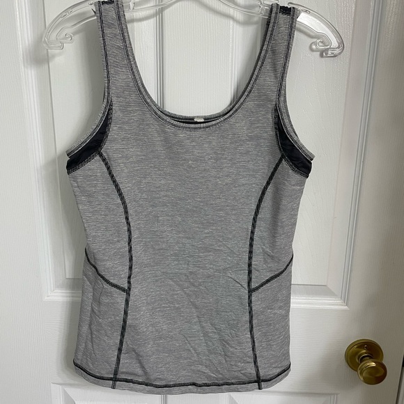 LULULEMON Blue/Grey striped tank with mesh-type inserts. - Picture 1 of 5